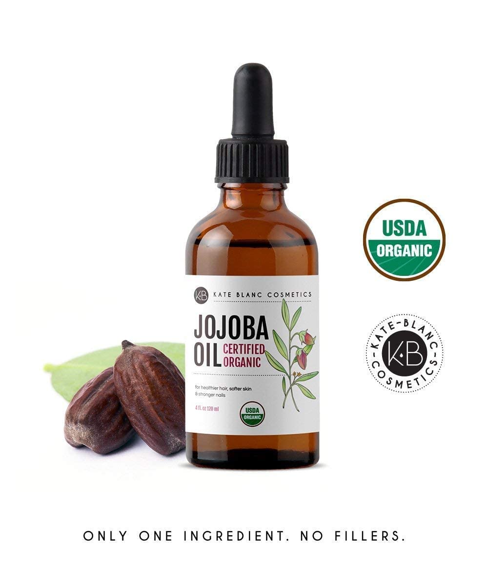 Kate Blanc Cosmetics Jojoba Oil for Hair Growth, Face & Skin. Gua Sha Oil for Face Massage and Dermaplaning (4oz, Organic, 100% Pure, Natural)