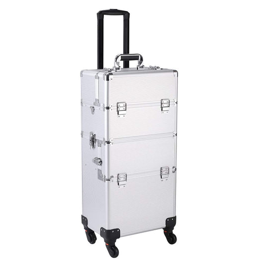 mefeir 3 in 1 Rolling Makeup Train Case, Large Cosmetic Trolley with 360° Rotation Wheels & 2 Drawers, Professional for Makeup & Tattoo Artist & Hairstylist