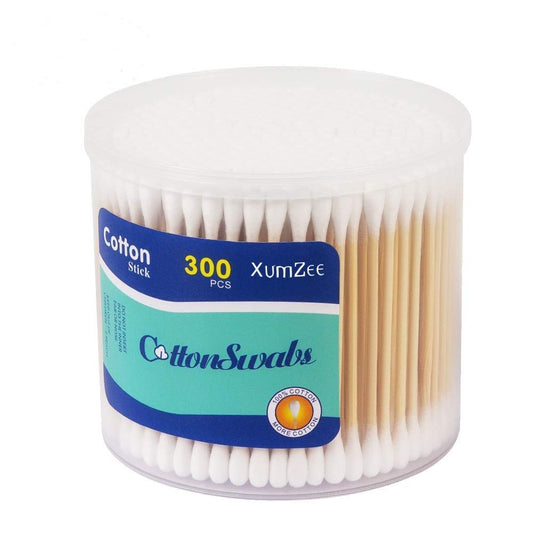 Xumzee Cotton Swabs - 300ct Biodegradable Cotton Buds with Strong Bamboo Sticks | Chemical-Free