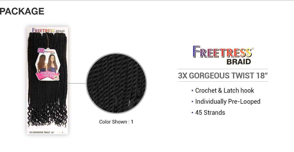 FreeTress Crochet Braids 3X Gorgeous Twist 18" (3-pack, 1B)