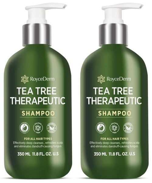 Roycederm Tea Tree Antifungal Shampoo - Medicated Formula for Dandruff & Itchy Scalp | Paraben & Sulfate Free - 2 Pack