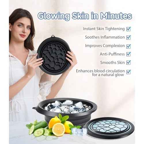 Face Bowl for Ice with Built-in Ice Tray ? Collapsible Silicone Facial Ice Bath Bowl for Cold Plunge Therapy, Skin Tightening & Acne Relief ? Portable Spa Tool for Home & Travel(Black)