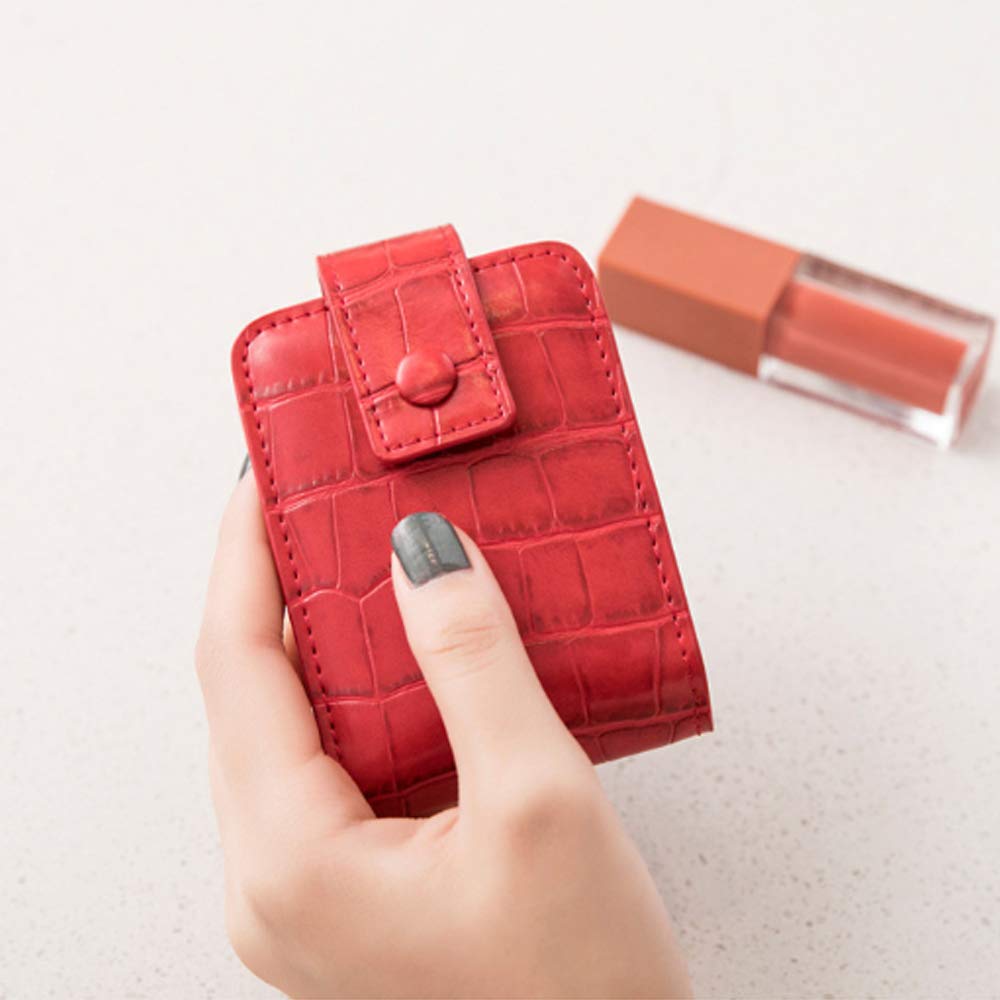 HSK_Mall Makeup Lipstick Case with Mirror, for Outside Mini Bag Travel Cosmetic Pouch Lipstick Box Organizer Bag for Women Ladies Gifts for Liquid Lipsticks and Lip Gloss and Lip Balm, Red