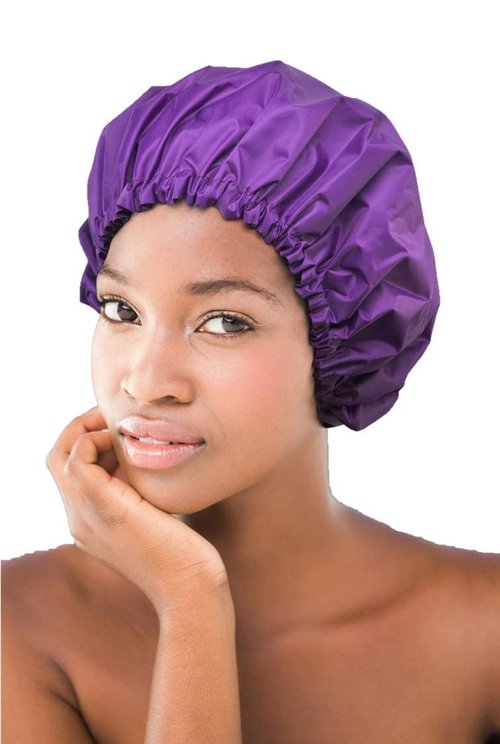 Glow by Daye Satin Lined Shower Cap - Adjustable Waterproof Design for Hair Protection | Large, Purple Rain