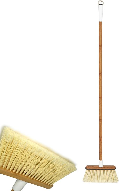 Full Circle Clean Sweep Bamboo Broom - Precision Angled Design for Indoor & Outdoor Use - Ideal for Pet Hair, White