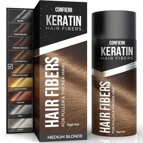 CONFIERR Keratin Hair Fibers for Men & Women - Fill In Fine or Thinning Hair, Instantly Thicker, Fuller Looking Hair (Auburn 15g)