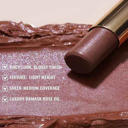 Oulac Moisturizing Shine Brown Red Lipstick for Women - 2 in 1 Glossy Brown Tinted Lip Balm, Hydrating Winter Lipstick for Dry Lips,Shine Juicy Finish Vegan 2.2g/0.07oz (03)