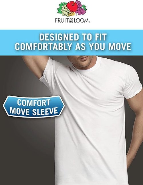 Fruit of The Loom Men's Crew Tee Undershirts - Moisture Wicking & Tag-Free | Big & Tall Sizes Available