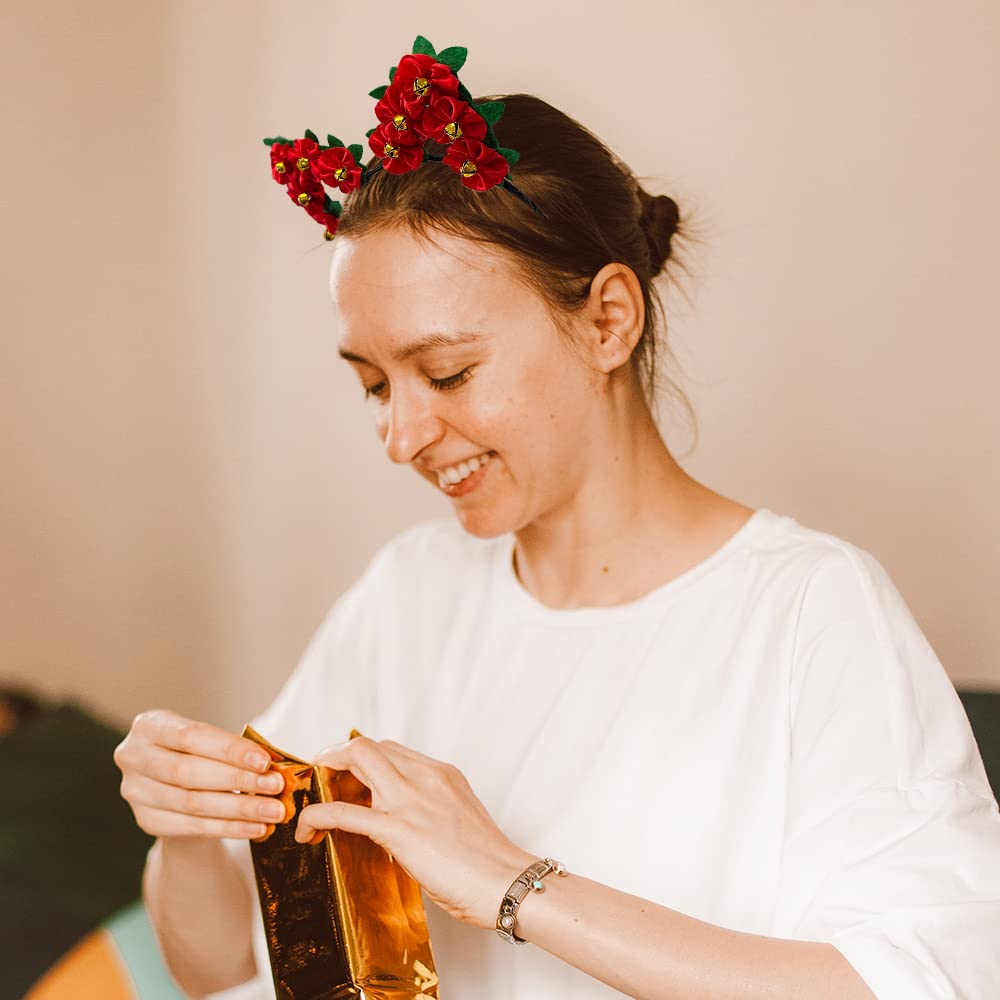 Madison Tyler Christmas Red Poinsettia Headwear | Cute Flower Elves Ears Headband | Lightweight for Christmas Party | Holiday Gifts