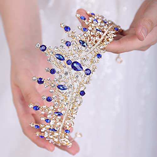 Lerjiaoor Bridal Hair Accessories Tiara for Women and Girls Shining Gemstone Crowns at Wedding Pageant Party (Blue)