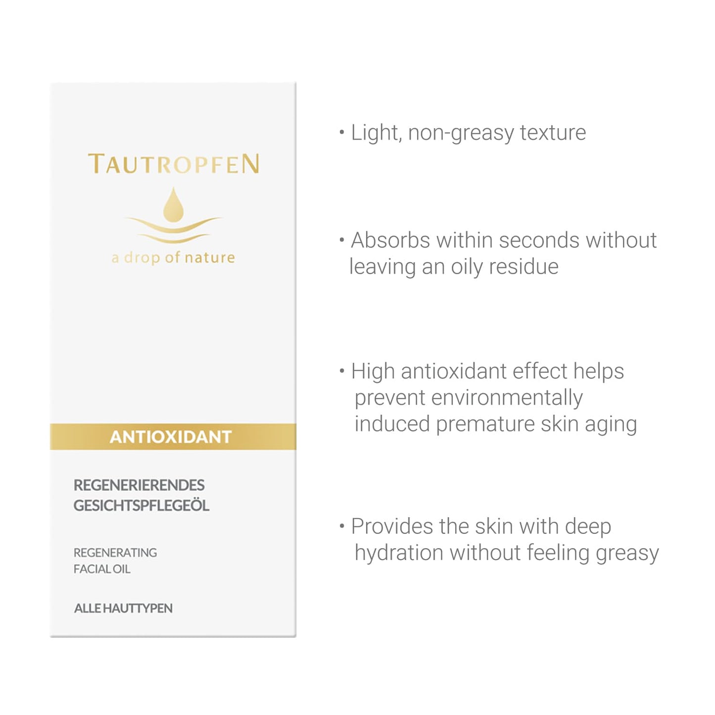 Tautropfen Regenerating Facial Care Oil - Lightweight, Fast-Absorbing Formula with Organic Amaranth Oil & Coenzyme Q10 | 35 ml