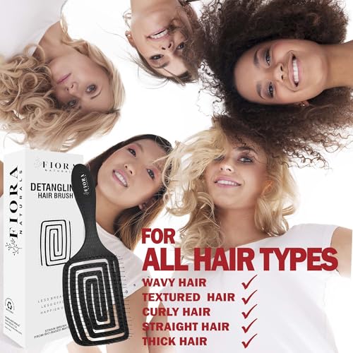 Detangler Brush by Fiora Naturals - 100% Bio-Friendly Detangling brush w/Ultra-Soft Bristles - Glide Through Tangles with Ease - For Curly, Fine, Black Natural, Women, Men, Kids - Dry and Wet Hair