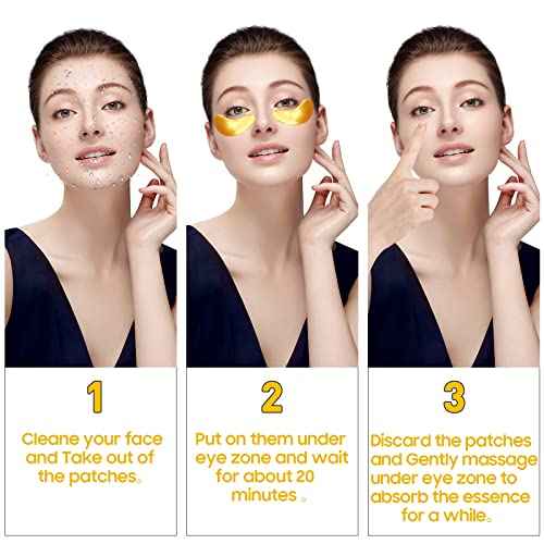 Adofect Collagen Powder Eye Mask 30 Pairs Gold Under Eye Gel Pads, Hyaluronic Acid Under Eye Mask Gel Patches for Puffy Eye Reducing Dark Circles, Eye Bags, Wrinkle, Refresh Your Eyes, Gold
