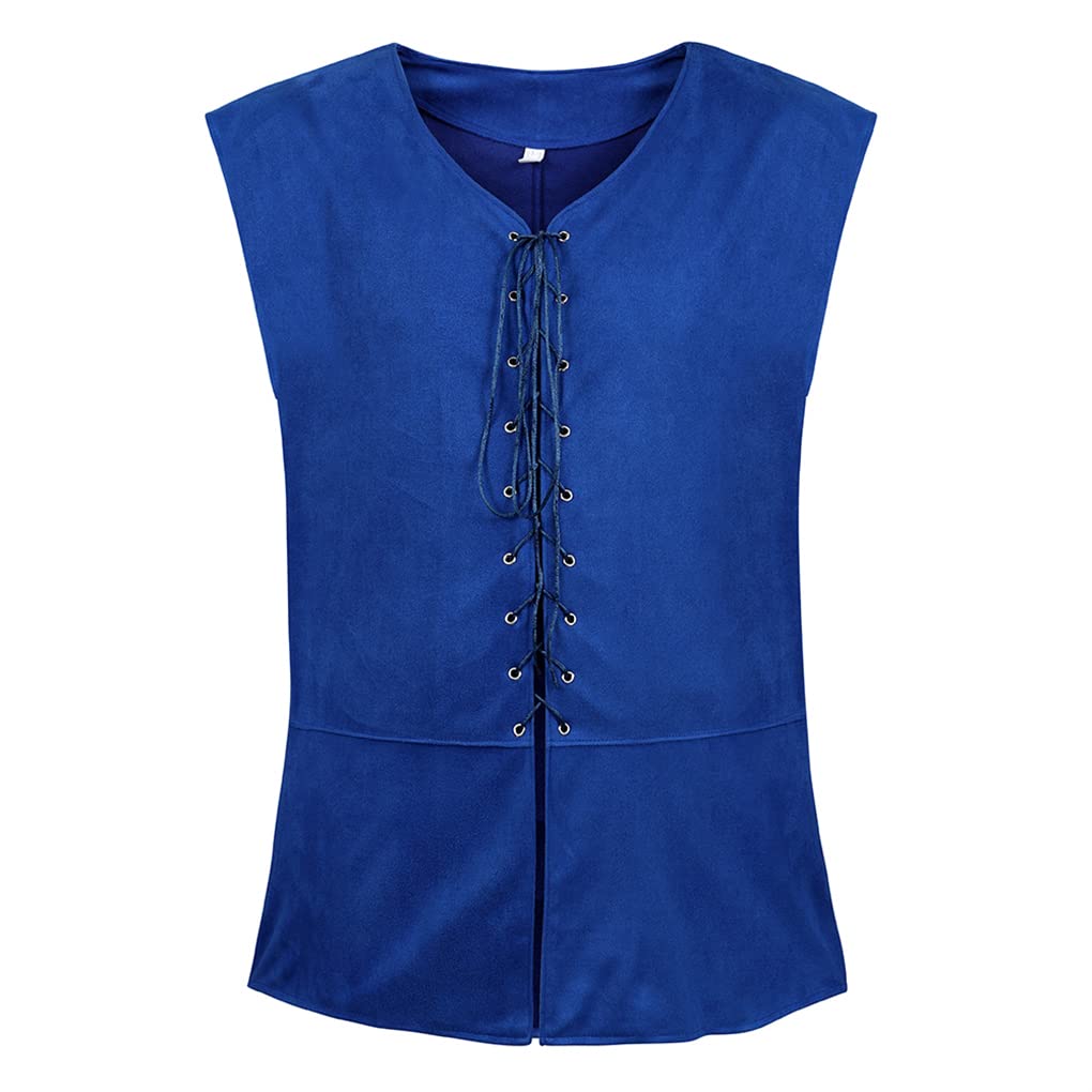 Men's Pirate Vest Renaissance Vest Costume Pirate Costumes Medieval Steampunk Gothic Waistcoat Blue Large