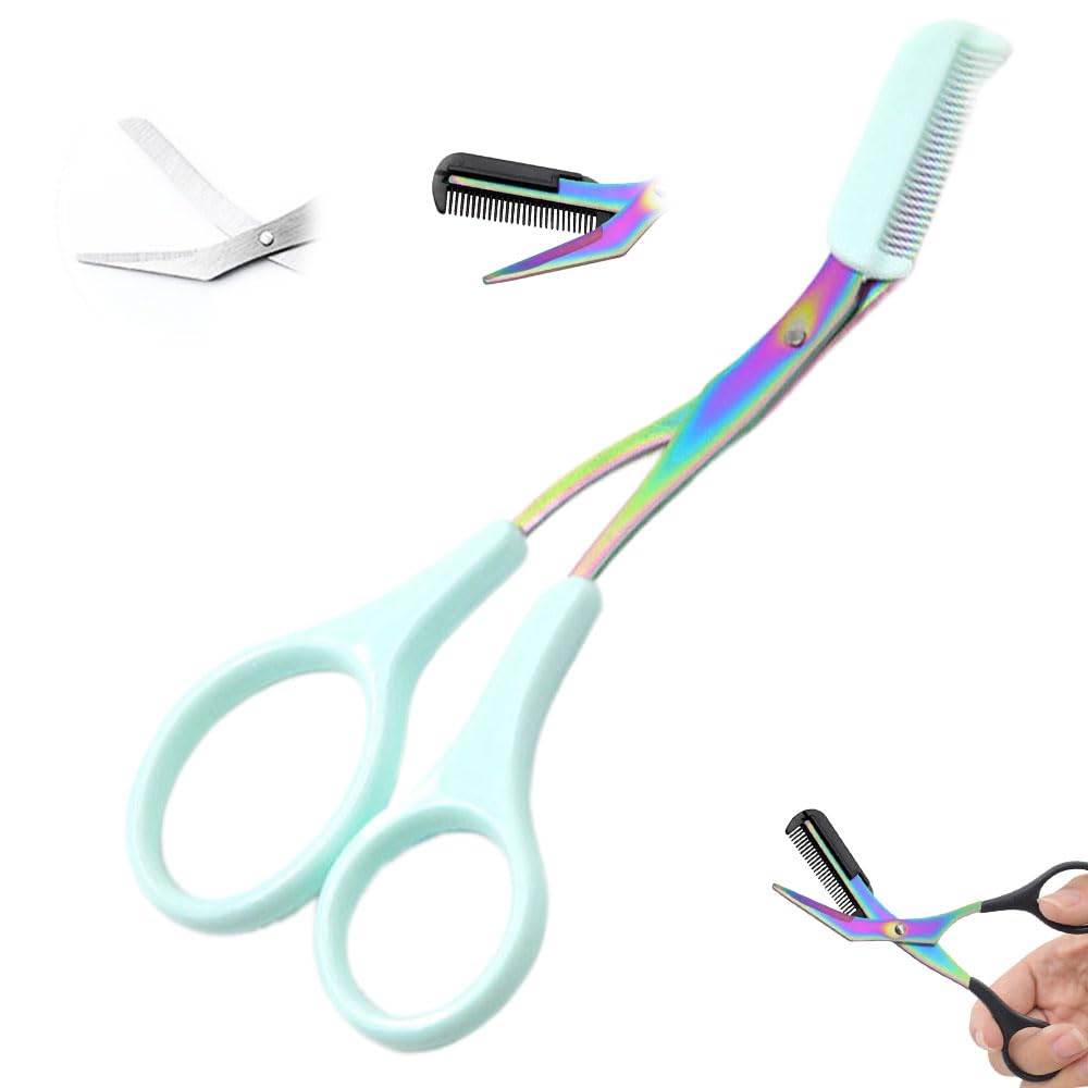 Eyebrow Trimmer Scissor, 2025 New Scissors With Comb, Non-Slip Stainless Steel Trimming Scissors, Hair Removal Cutter Makeup Tool for Women Men (Blue)
