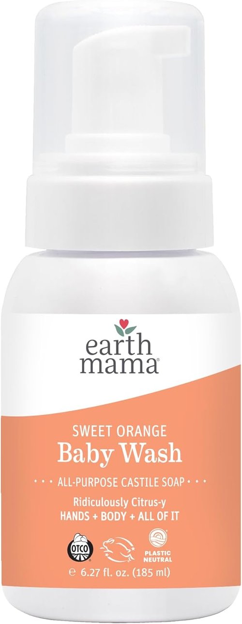 Earth Mama Sweet Orange Baby Liquid Wash - Organic Foaming Hand Soap for Sensitive Skin | 6.27 fl oz