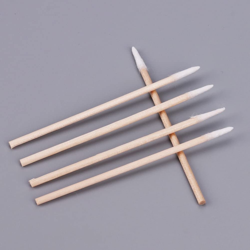 RIKWOG 800pcs Pointed Cotton Swabs, 4 inch Precision Microblading Cotton Buds Cotton Sticks Applicator for Eyebrow Tattoo Beauty Make-up Nail Clean, Cosmetic use Wood Handle