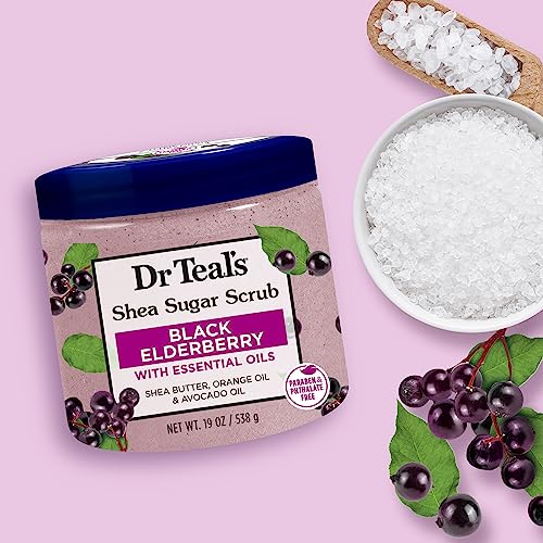 Dr Teal's Shea Sugar Body Scrub, Black Elderberry with Essential Oils, 19 oz (Pack of 3)