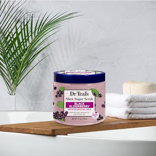 Dr Teal's Shea Sugar Body Scrub, Black Elderberry with Essential Oils, 19 oz (Pack of 3)