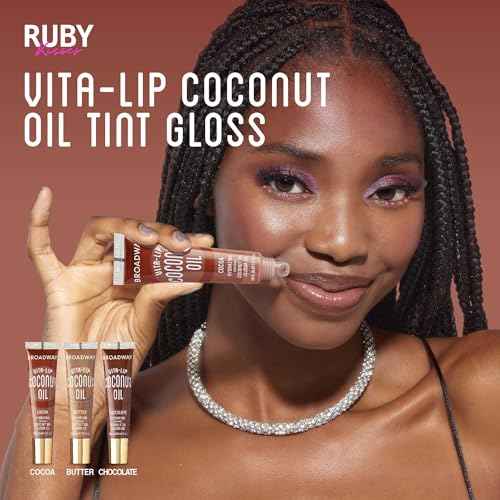 Ruby Kisses Broadway Vita-Lip Tinted Lip Gloss Set (3 Pack Cocoa, Butter, Chocolate) Ultra-Hydrating Coconut + Jojoba Oil & Soothing Formula with Vitamins, High-Shine Non-Sticky Finish Lip Balm