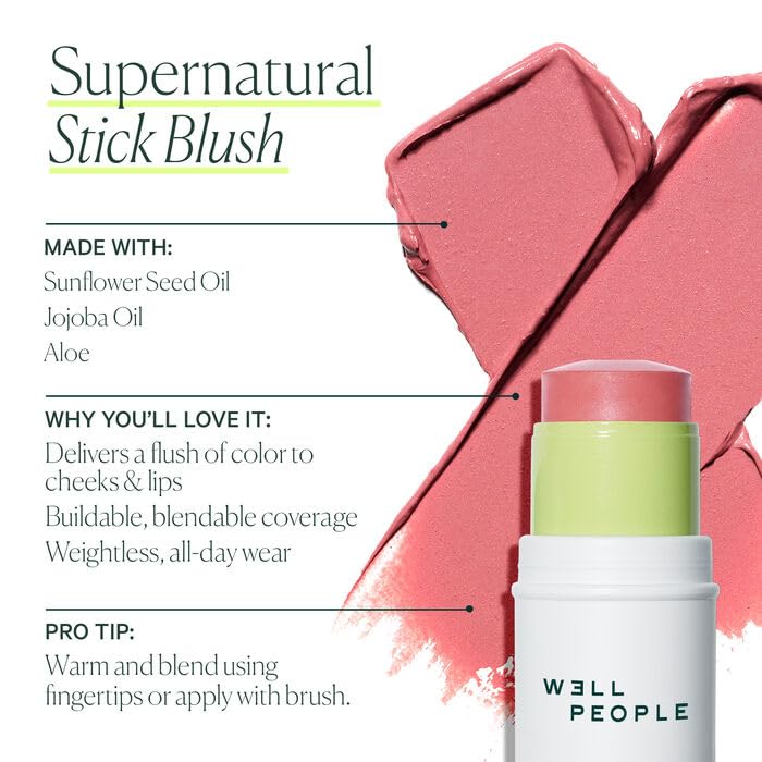 Well People Supernatural Stick - Creamy Hydrating Blush For Cheeks & Lips | Vegan Berry Color
