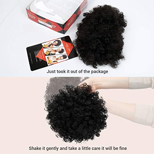 GLAM21USA Afro Puff Drawstring Ponytail Retro Kinky Curly Ponytail Wig Clip in Bun Hair Piece for Black Women Synthetic Hair Extension (LARGE, 1 (Jet Black))