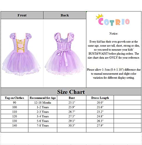 COTRIO Rapunzel Dress Toddler Baby Girls Princess Dresses Birthday Party Fancy Dress Halloween Costume Outfit 5t Purple