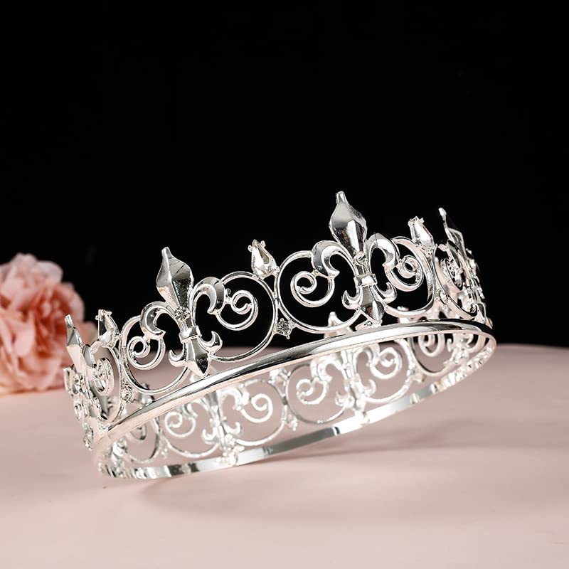 Royal Full King Crown Metal Crowns And Tiaras For Men Cosplay Prom Party Decorations Crown Headpieces Accessories (Silver)