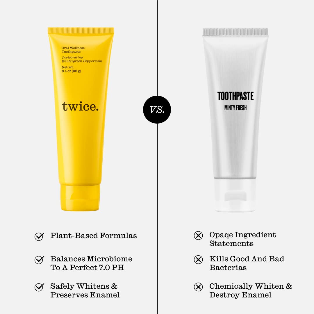 Twice Toothpaste - Sensitive Teeth Whitening Toothpaste - SLS Free Toothpaste with Fluoride and Cavity Protection - (Wintergreen and Peppermint Toothpaste) (2-Pack)