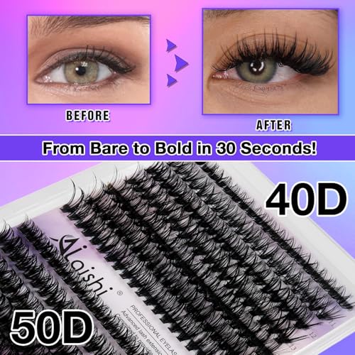 Lash Clusters Kit, DIY Cluster Eyelash Extensions 9‑16mm, 30D+40D+50D, 240pcs Fluffy D Curl Natural Lashes with Lash Bond and Seal,Tweezers, Remover, Brush–Waterproof Fake Wispy Individual Clusters