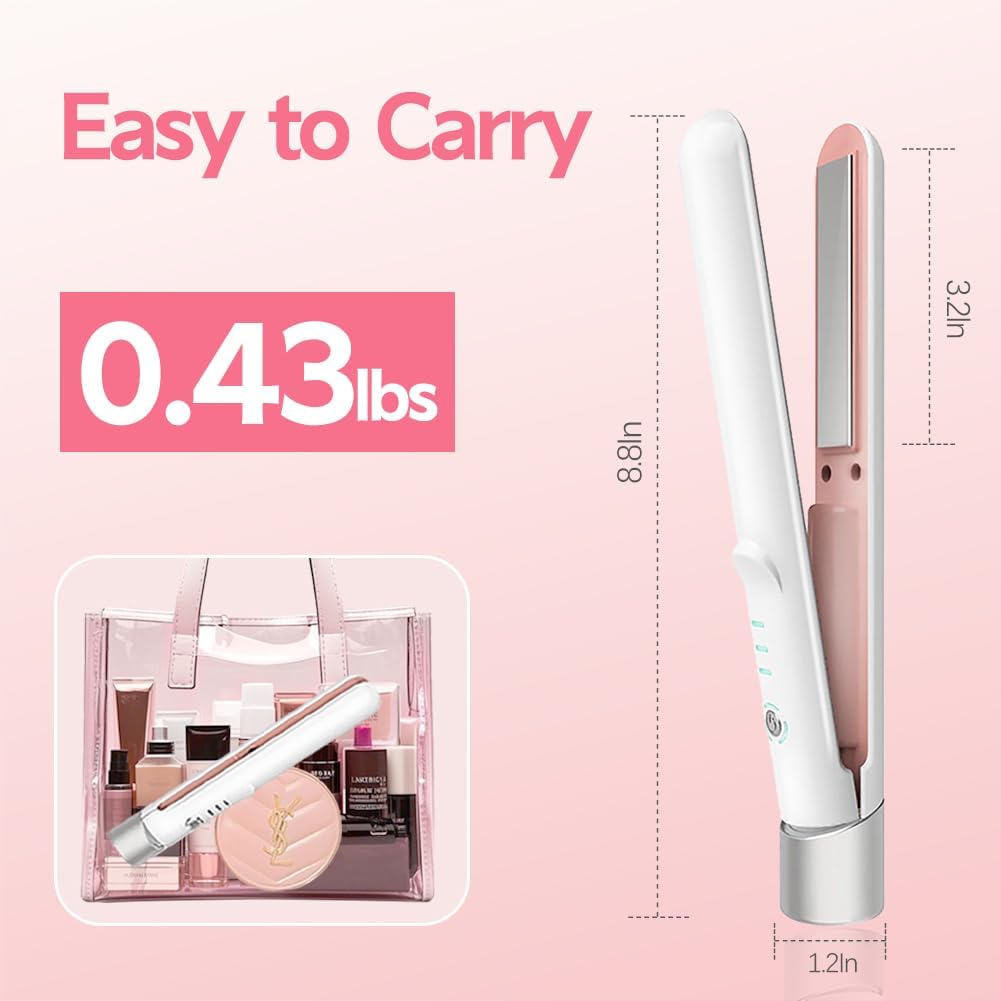 Skiennix Cordless Hair Straightener - Portable, Fast Heating, Sleek White Design