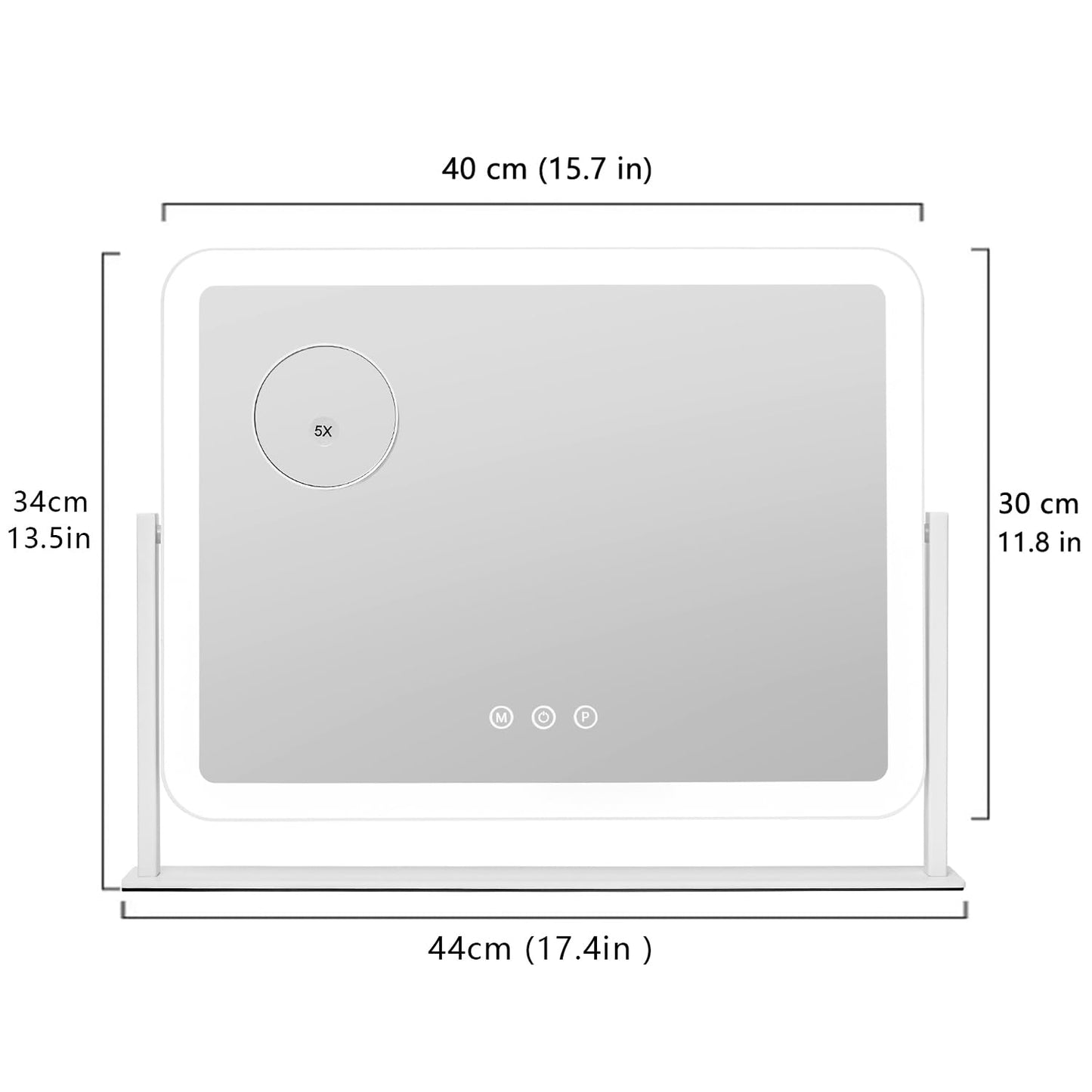 HIEEY Vanity Mirror with Lights, Lighted Makeup Mirror, Three Color Lighting Modes, and 5X Magnification Mirror, Smart Touch Control, 360°Rotation (17.4" x 13.5" White,Gift Box)