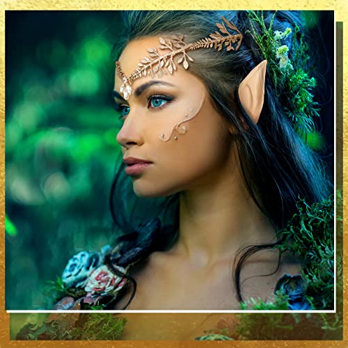 Bonuci Elf Headpiece and Elf Ear Set 2 Pairs Soft Elf Ears with Fairy Leaf Pixie Headband for Women Halloween Wedding Cosplay (Fresh Style)