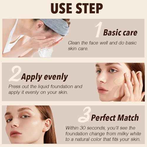 Foundation 4 in 1 - Color Changing Foundation, Medium Spectrum with SPF 50, Hypoallergenic Hydrating Liquid Concealer, Long-lasting & Waterproof Natural Finish - 1.06 fl oz