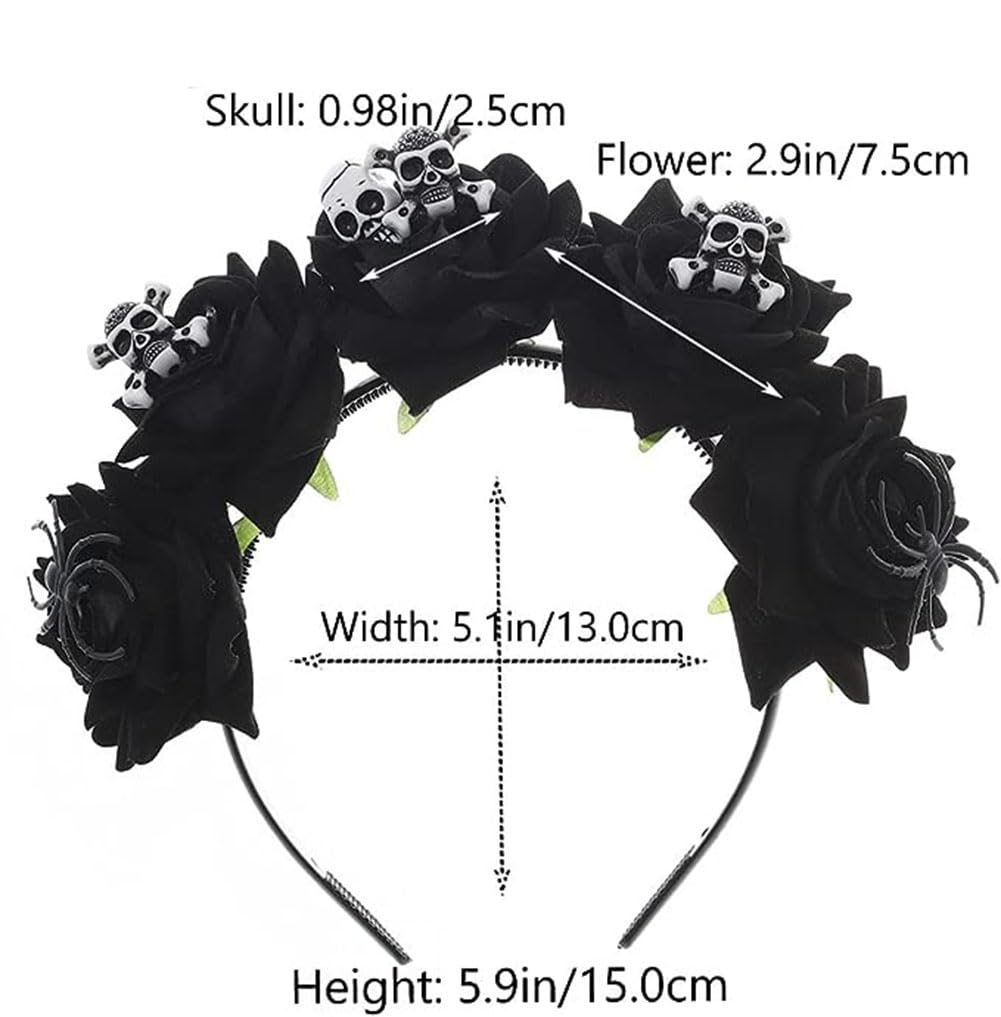 Halloween Skull Floral Crown Headband Mexican Day of the Dead Costume Gothic Rose Flower Garland Headwear Hair hoop for Women