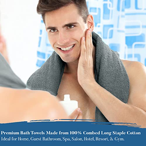 DAN RIVER 100% Ring Spun Cotton Premium Bath Towels, 27x54 inches, Pack of 4, Grey, 550 GSM - Soft, Lightweight, Highly Absorbent Towels for Bathroom, Spa, Gym, Perfect for Daily use