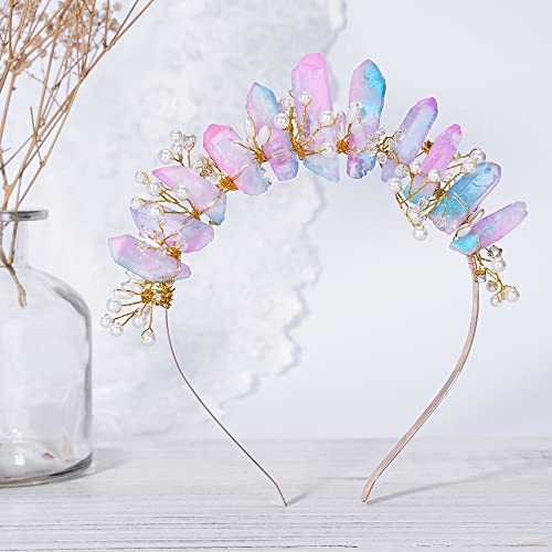 COSUCOS Quartz Crystal Crown Headpiece - Goddess Mermaid Headband Fairy Crown Bridal Handmade Costume for Wedding Festival Photoshoot Halloween Headdress