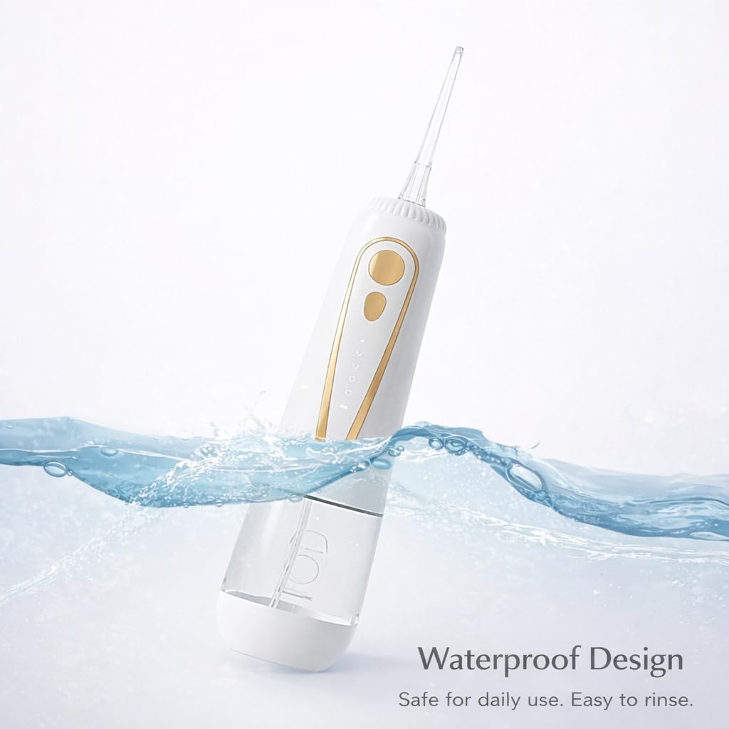 SparkLux Cordless Water Flosser - Portable Oral Irrigator with 5 Pressure Modes, 340ml Tank, USB-C Rechargeable, Waterproof | Ideal for Braces & Gum Care (White/Rose Gold)