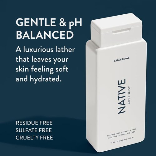 Native Body Wash - Naturally Derived Ingredients for Soft, Hydrated Skin | Charcoal, 18 oz (Pack of 2)
