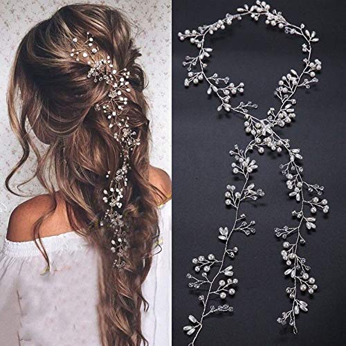 Denifery Bridal Hair Vine Wedding Head Piece (Gold, Extra Long Pearl and Crystal Beads, Headband, Women, 1 Count, 1 Piece, 0.07 pounds, Gold Color, Adult Occasion, Wire Material, Hair Styling)