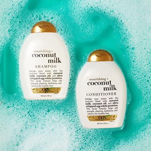 OGX Nourishing Coconut Milk Shampoo for Strong, Healthy Hair with Coconut Oil, Egg White Protein, Sulfate-Free, 13 fl oz (Pack of 2)