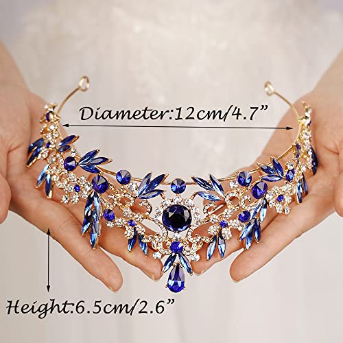 JWICOS Baroque Tiara Crown for Women Leaf Queen Crown Bridal Headpieces for Brides and Bridesmaid Royal Accessories for Birthday Prom Pageant Party Gift (Blue)