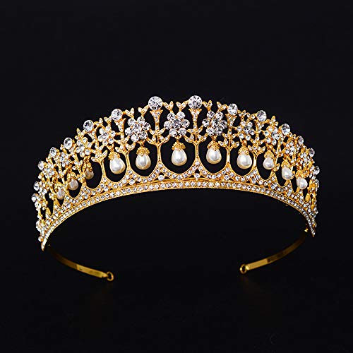 S SNUOY Gold Pearl Crown for Women Bridal Tiara for Women Pearl Headpiece Princess Tiaras Prom Wedding Headband