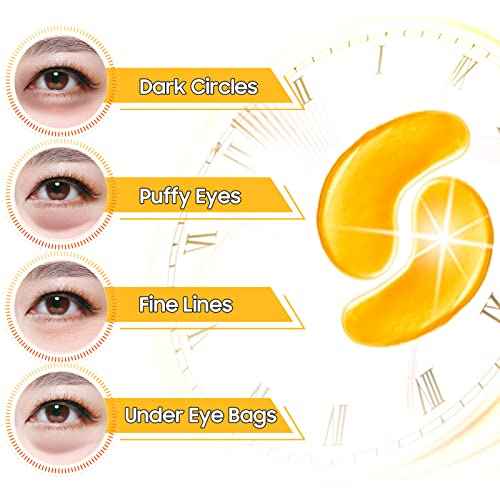 Adofect Collagen Powder Eye Mask 30 Pairs Gold Under Eye Gel Pads, Hyaluronic Acid Under Eye Mask Gel Patches for Puffy Eye Reducing Dark Circles, Eye Bags, Wrinkle, Refresh Your Eyes, Gold