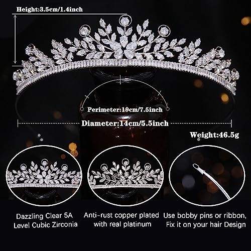 Aoligrace Luxury Cubic Zirconia Pearls Wedding Tiaras and Crowns for Women Fairy Bridal Headwear Birthday Party Hair Jewelry