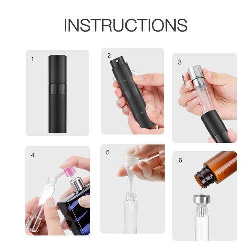 LISAPACK 8ML Travel Atomizer Perfume Spray Bottle - Portable Cologne Dispenser (3 PCS) | Black