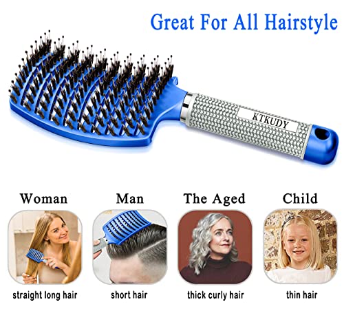 KTKUDY Detangling Brush Boar Bristles Hair Brush Make Hair Shiny & Healthier Curved and Vented Detangler Brush for Women Men Kids Wet & Dry Hair (Black)