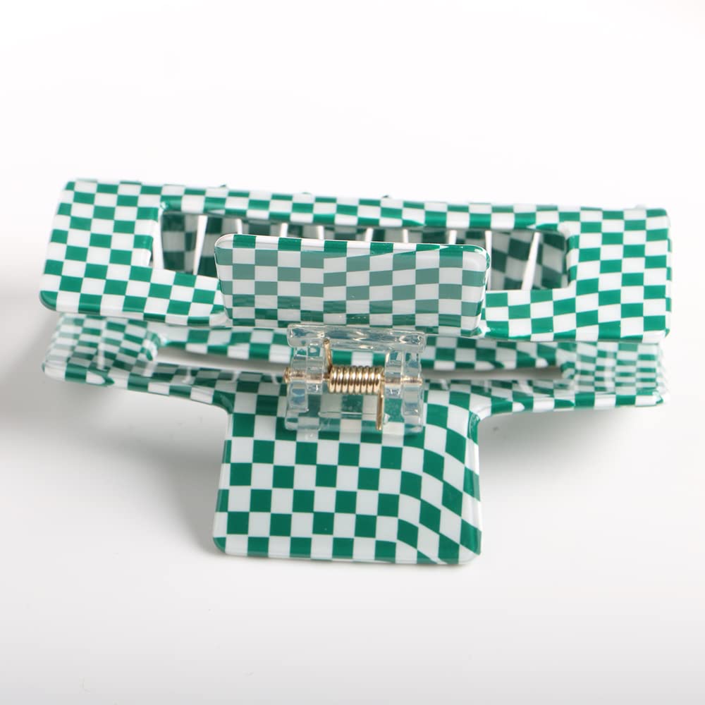 Vintage Green/White Cellulose Acetate Banana Hair Clips, Pack of 3, Nonslip Claw Clamps for Women and Girls