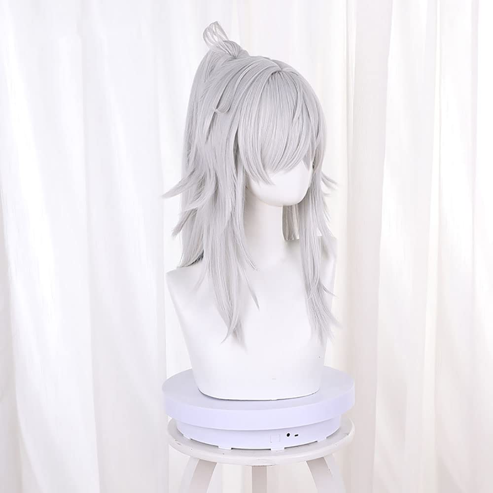 XiongXiongLe Silver White Wig for Women Cosplay Jing Yuan Reversible Half Head Detachable Horsetail Long Hair Replacement Wig Girls Cos Honkai Star Rail Party Halloween Christmas Costume(Jing Yuan)