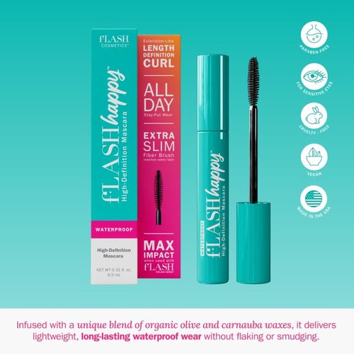 fLASH High-Definition Mascara - Ultra-Slim Brush for Length, Volume & Curl | Clean Vegan Formula (True Black)